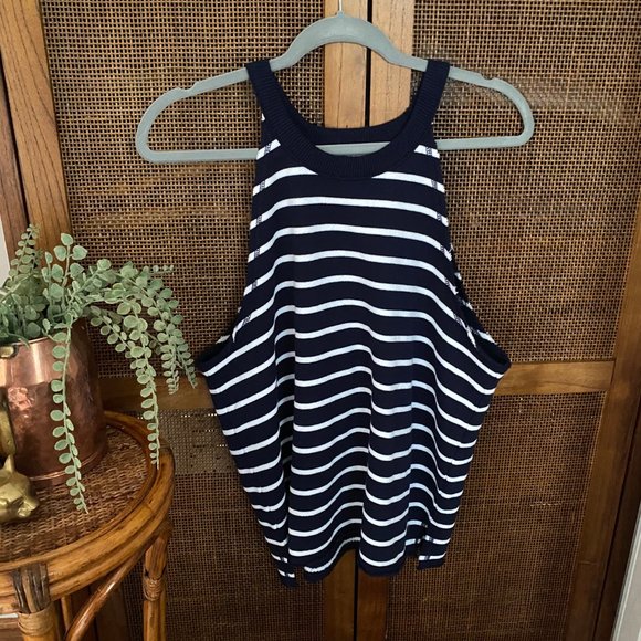 aerie Tops - AERIE Navy White Striped Circle Neck Tank Top L